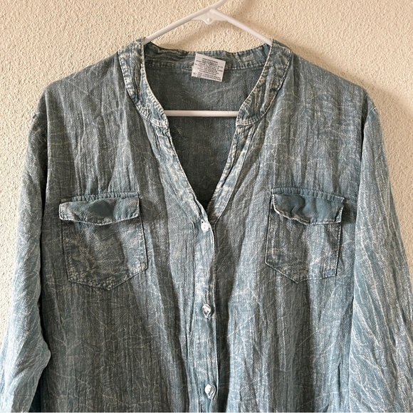 Mr. Buho Acid Wash Button up Tunic Dress light Blue Women’s Large Boho Festival - Picture 3 of 9